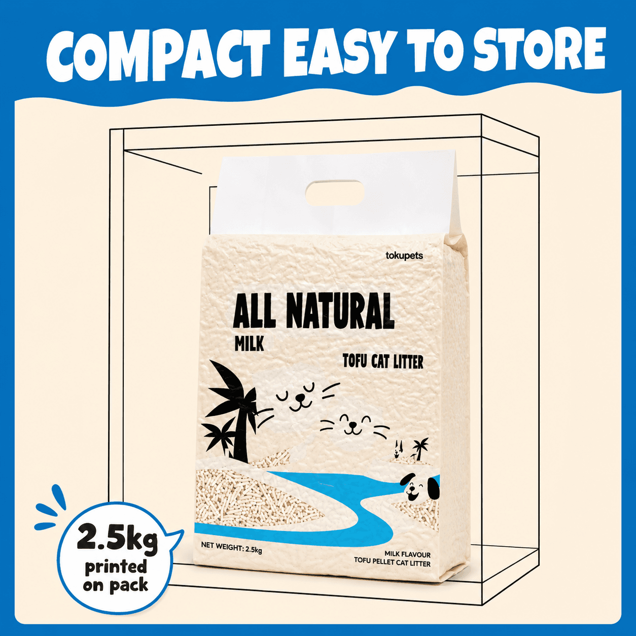 Tokupets All Natural Milk tofu cat litter — 2.5kg compact pack